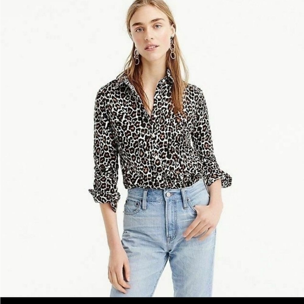 J CREW  Cotton Leopard Button Down